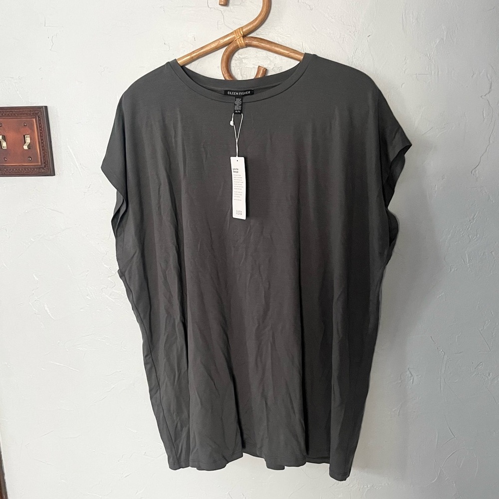 Eileen Fisher Charcoal Gray Crewneck Boxy Sleeveless Tunic XL Lagen Minimalist